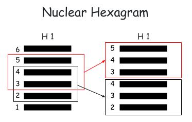 The nuclear hexagram is obtained by using the four lines in the center to form two trigrams. The nuclear hexagram of Hexagram 1 is Hexagram 1.